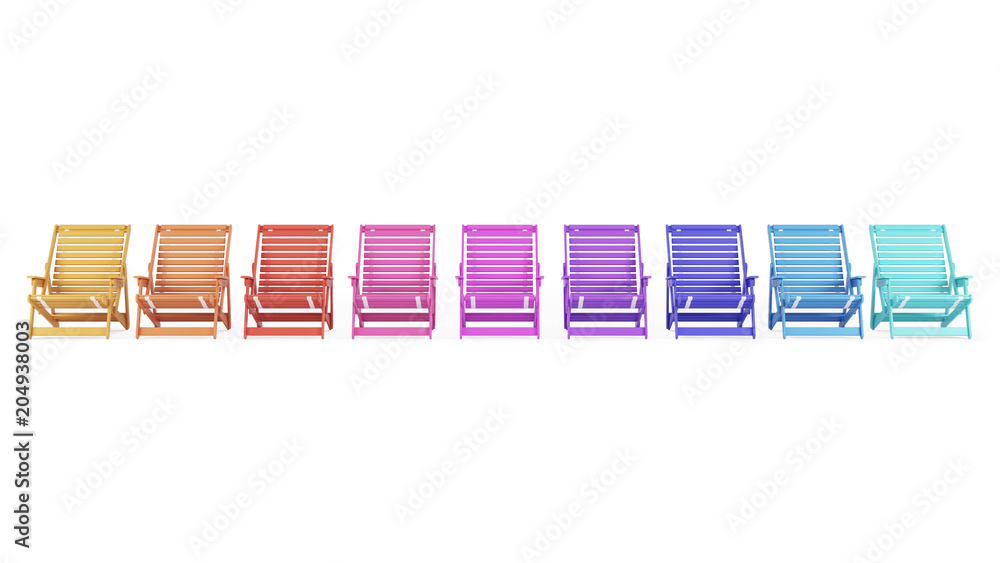 Sunbeds on a white background. Set. Gradient. 3D rendering. Sunbeds on a white background. Set. Gradient. 3D rendering.