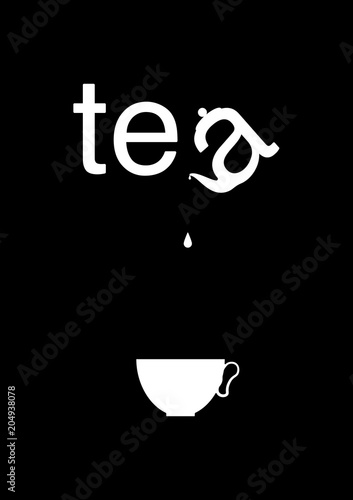 Calligraphy hand written phrases about tea. Tea shop lettering design collection. Tea time design template