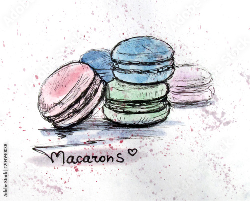 Macarons. Graphic sketch colored