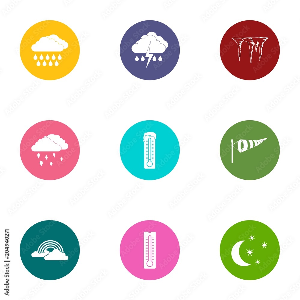 Storm icons set, flat style Storm icons set, flat style