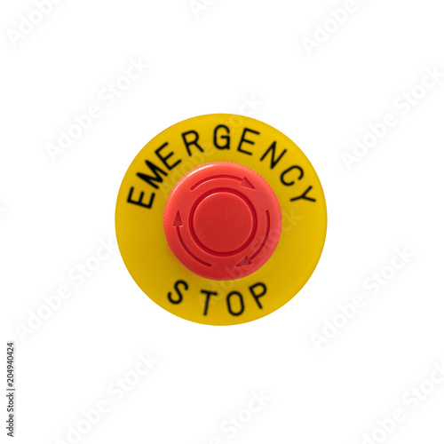 Emergency stop button isolated on white bacground