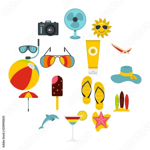 Summer rest set flat icons