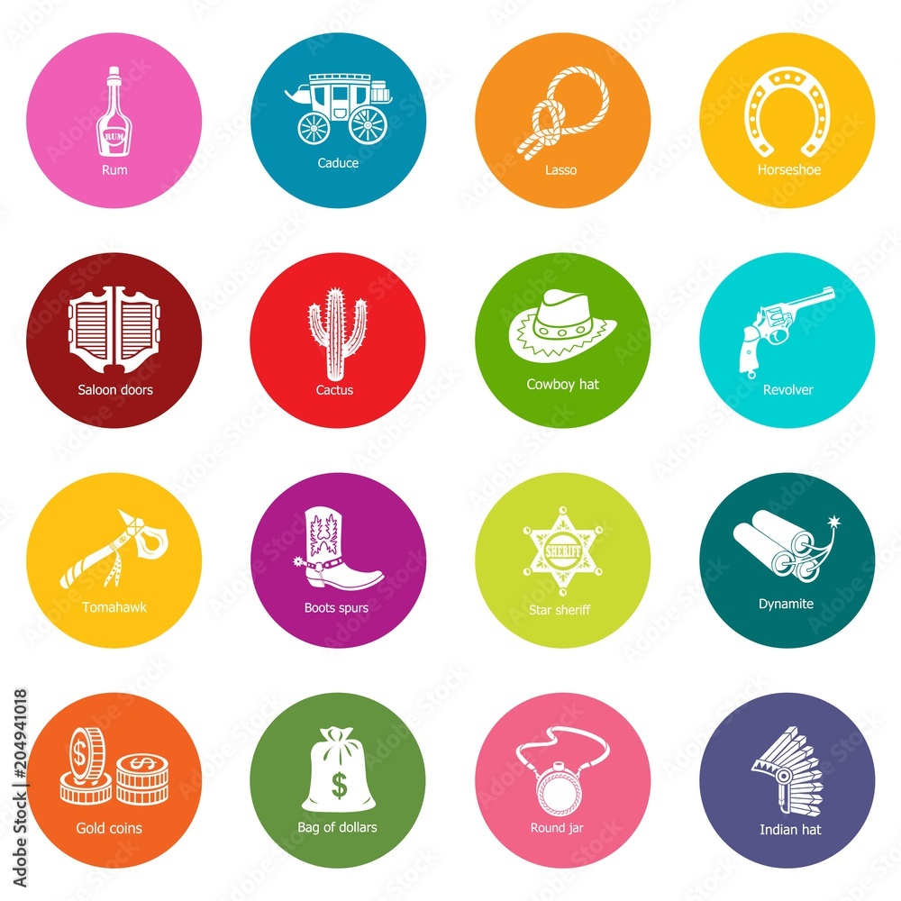 Wild west icons set colorful circles vector