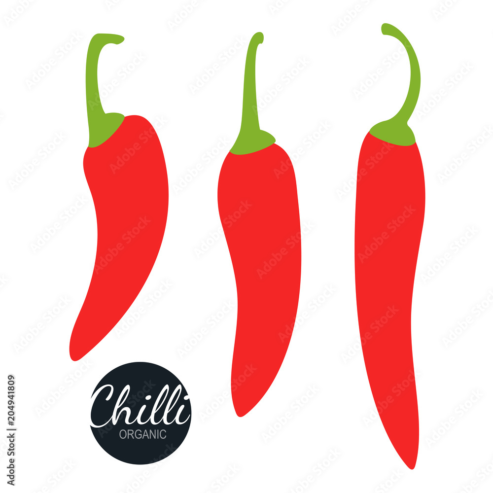 Fresh flat pepper chilli isolated on white background set Fresh flat pepper chilli isolated on white background set