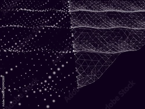 Abstract illustration of waves with dots and lines on black background. Futuristic vector background . © Anatoly Stojko