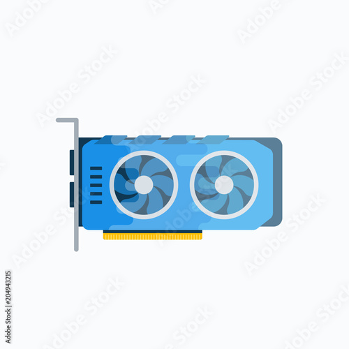 Video or Graphic Card Abstract Vector Sign, Symbol or Emblem Template. Flat Style GPU Crypto Currency Mining Hardware Illustration. Personal Computer Component Icon.