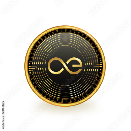 Aeternity Cryptocurrency Black Coin Isolated photo