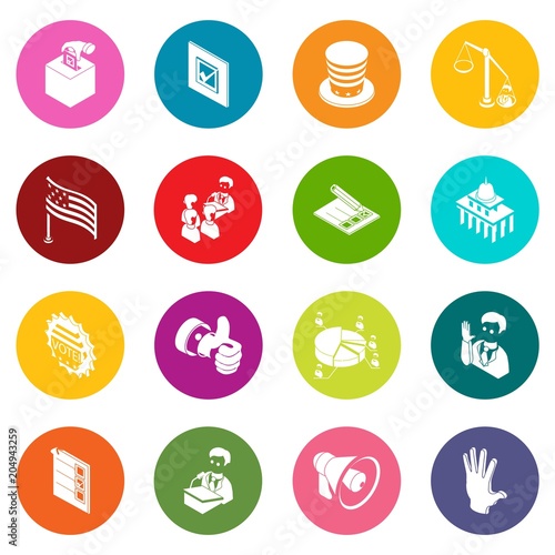 Election voting icons set colorful circles vector