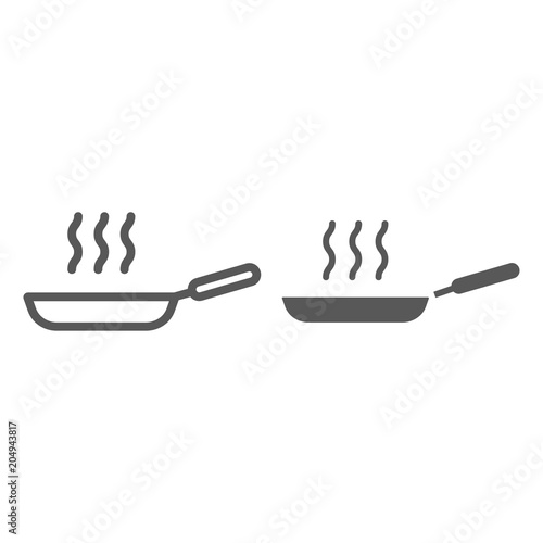 Frying pan line and glyph icon, kitchen and cooking, fry sign vector graphics, a linear pattern on a white background, eps 10.
