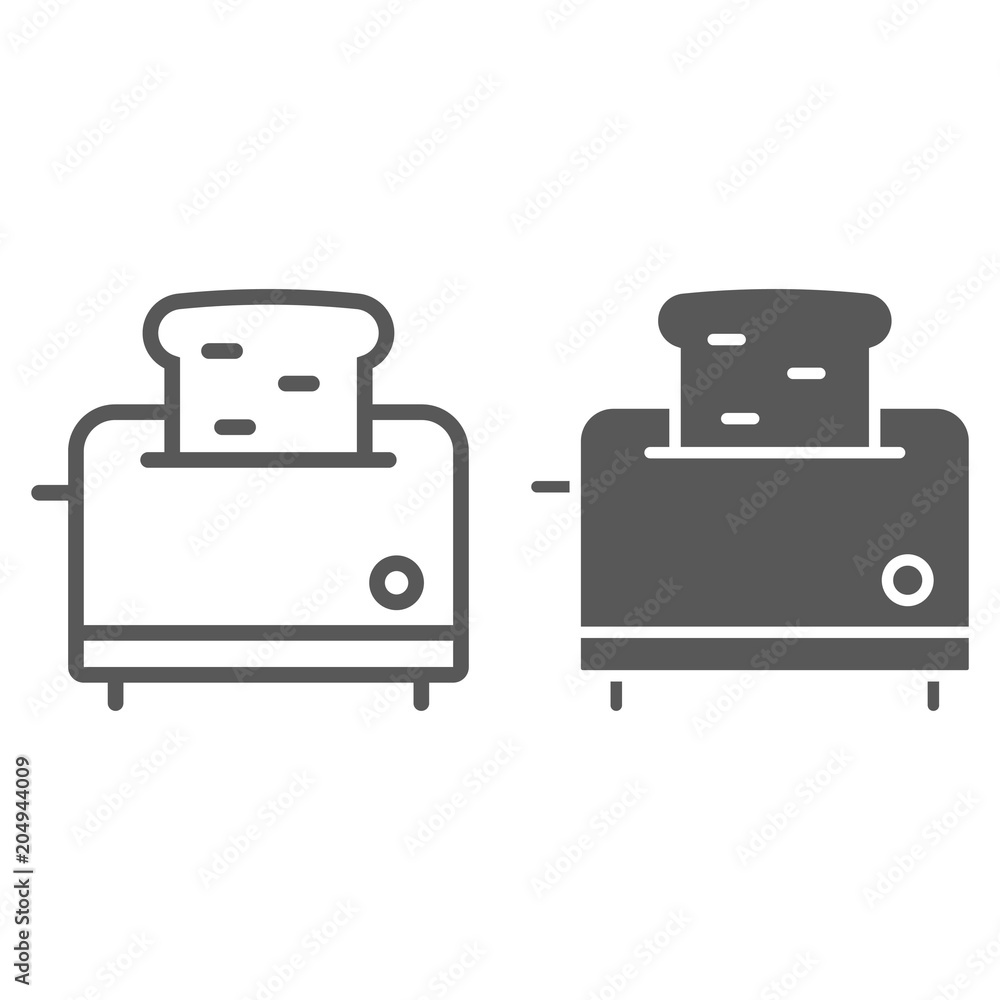 Toaster line and glyph icon, kitchen and cooking, cook tool sign vector graphics, a linear pattern on a white background, eps 10. Toaster line and glyph icon, kitchen and cooking, cook tool sign vector graphics, a linear pattern on a white background, eps 10.