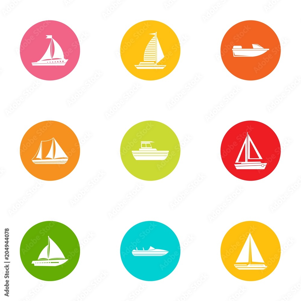 Dinghy icons set, flat style Dinghy icons set, flat style