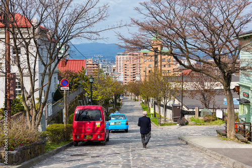man walk at motomachi slope, Hakodate