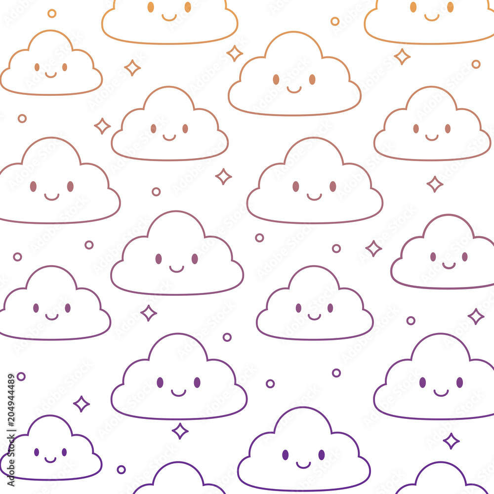 background of kawaii clouds pattern, vector illustration