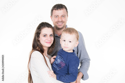beautiful family recomposed to three with the father the new wife and the first son of the first marriage