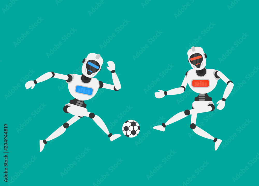 Fototapeta premium robots humanoid playing football soccer
