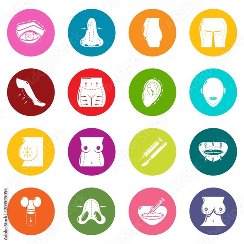 Body parts icons set colorful circles vector