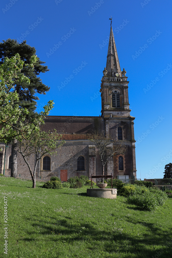 Pays de la Loire - Vendée -  L'ile-d'Elle - Eglise Saint-Hilaire vue du jardin public