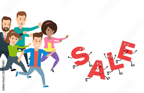 people chase running letters sale cartoon characters