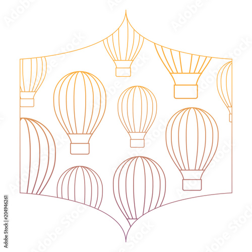 decorative frame with hot air balloons pattern over white background, vector illustration