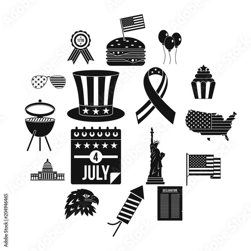 Independence day flag icons set, simple style