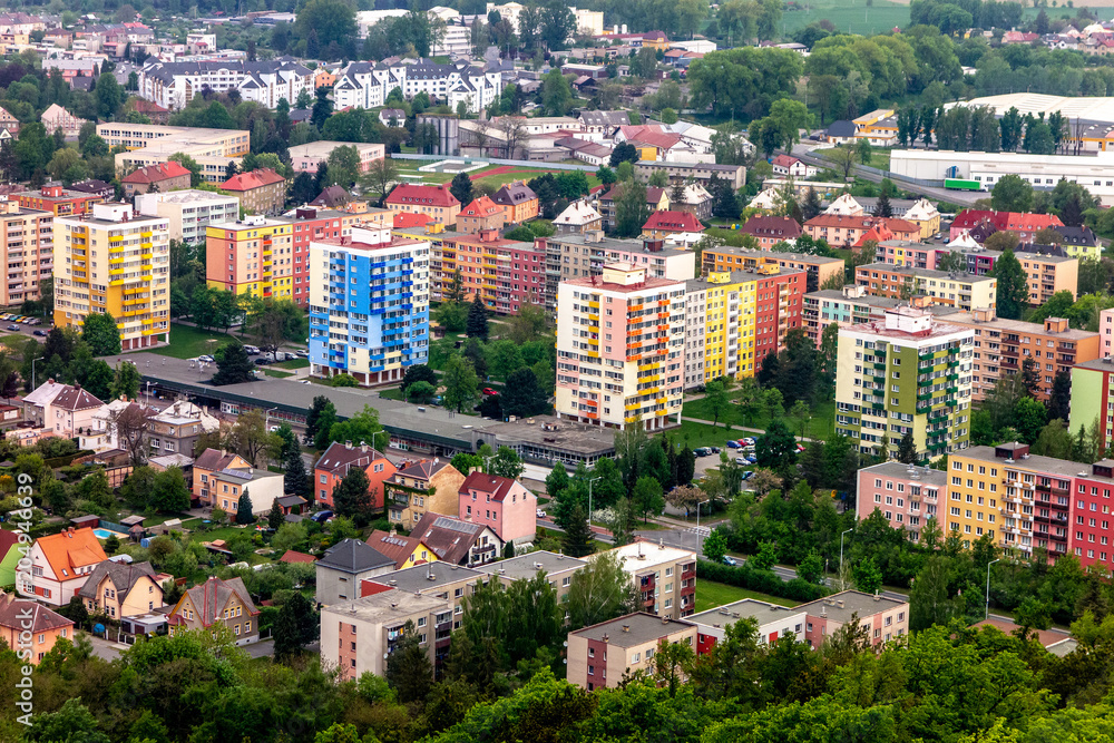 Cityscape of the Krnov town with housing estates