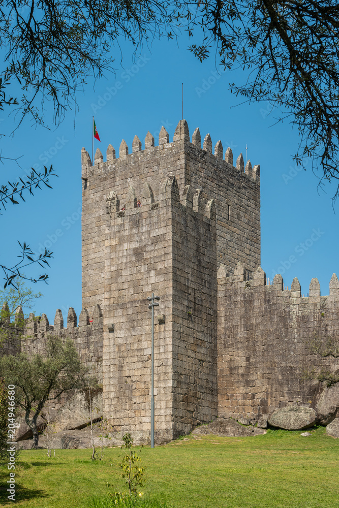 Medieval castle in Guimaraes city, Norte region of Portugal.