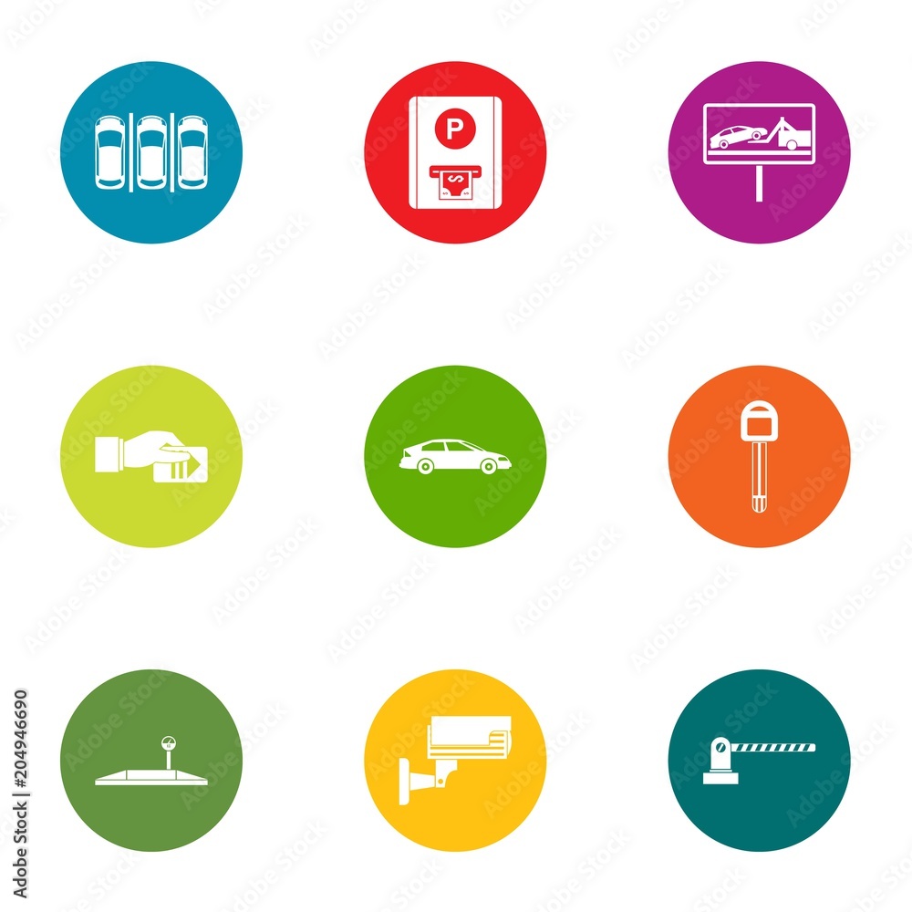 Parking lot icons set, flat style Parking lot icons set, flat style