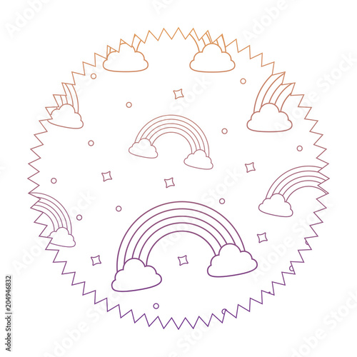 seal stamp with rainbow and clouds pattern over white background, vector illustration