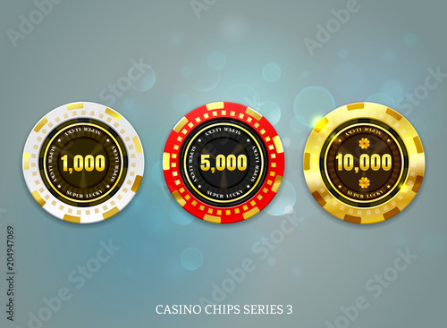 casino coins chips set on bokeh background