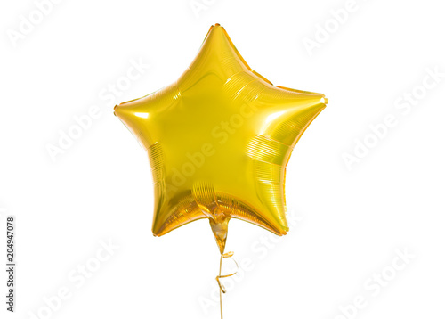 holidays  birthday party and decoration concept - close up of inflated helium star shaped balloon over white background