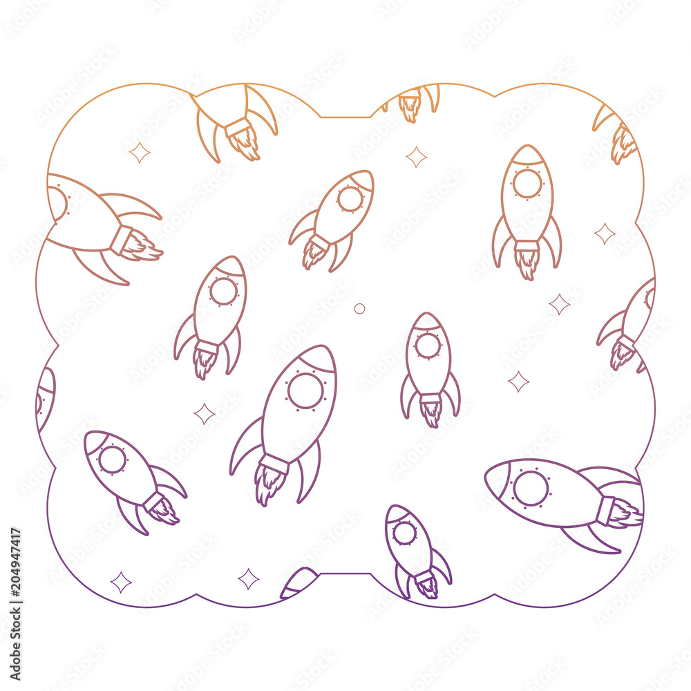 decorative frame with space rockets pattern over white background, vector illustration