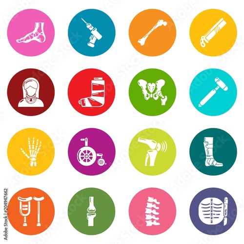 Orthopedist bone tools icons set colorful circles vector
