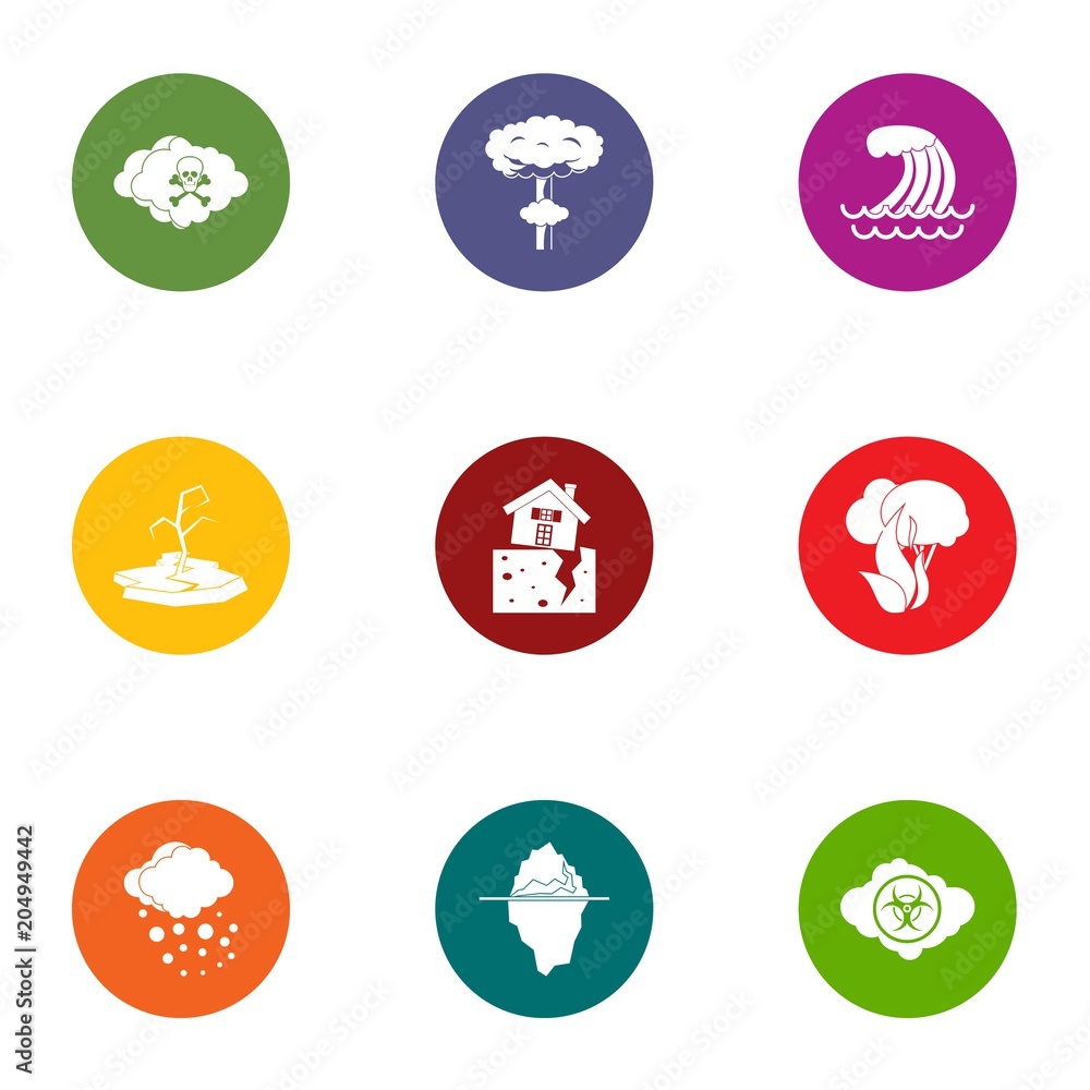 Weather storm icons set, flat style Weather storm icons set, flat style