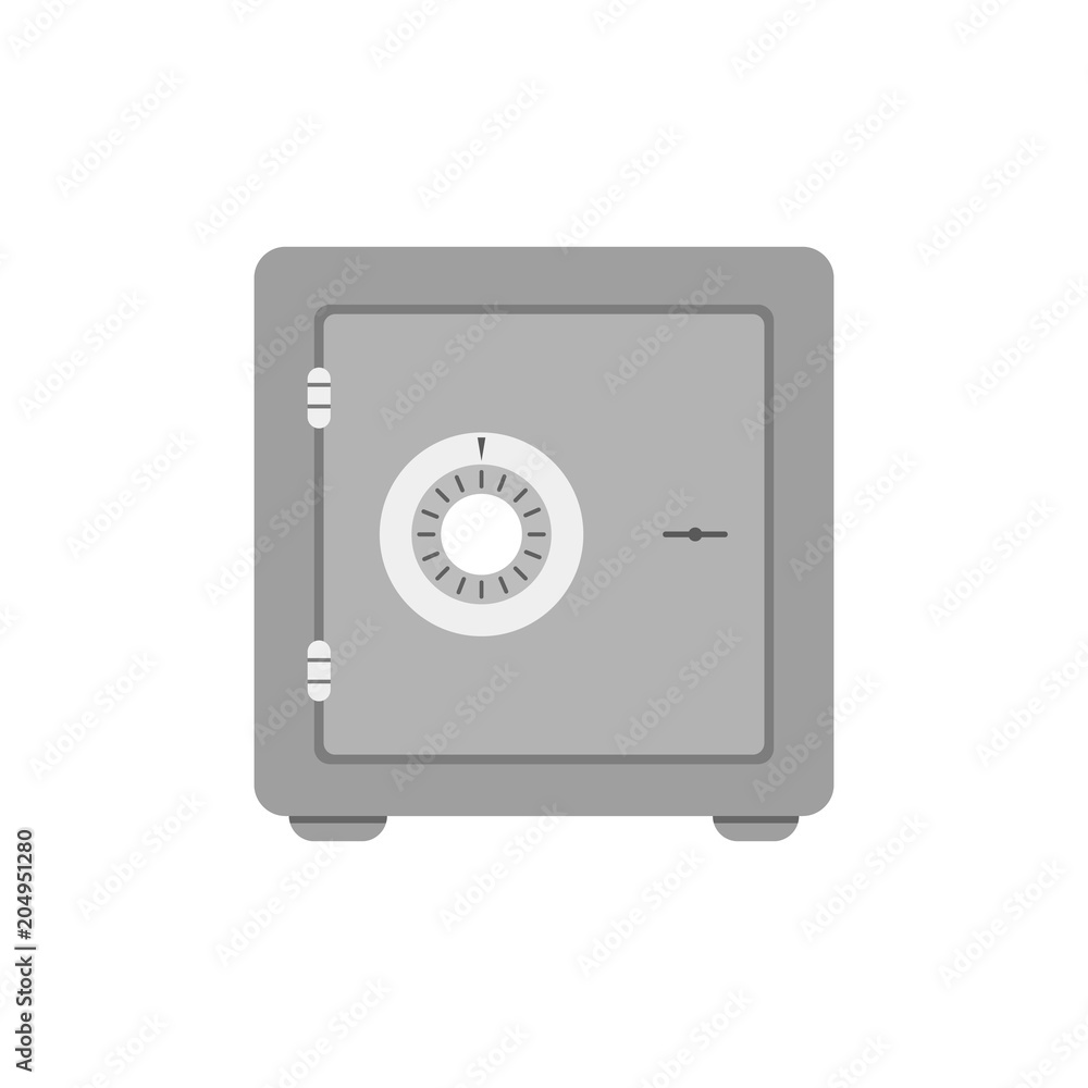 Metal bank safe vector icon in a flat style. Closed safe isolated on a colored background. Metal bank safe vector icon in a flat style. Closed safe isolated on a colored background.