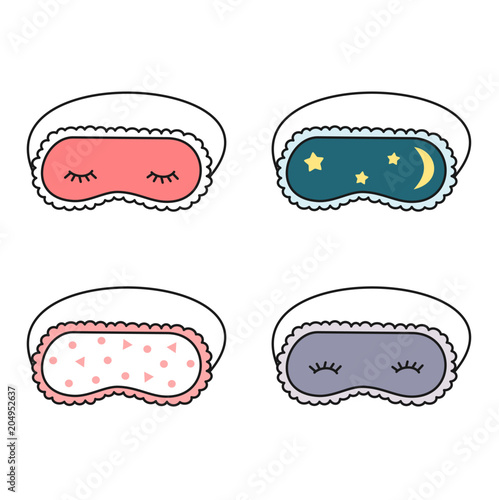 cute cartoon slepping mask set vector illustration