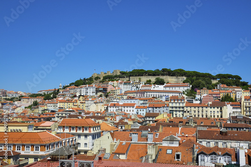 Beautiful view of the city of Lisbon  with the skyline and the Sao Jorge Castle  Concept for travel in Lisbon