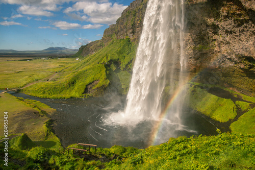 Seljalandsfoss waterfall rainbow  Iceland