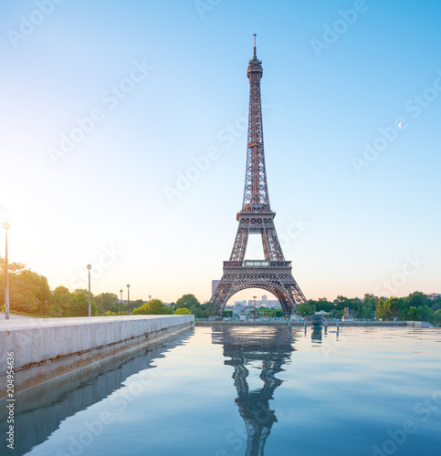 The eiffel tower in Paris at sunrise morning