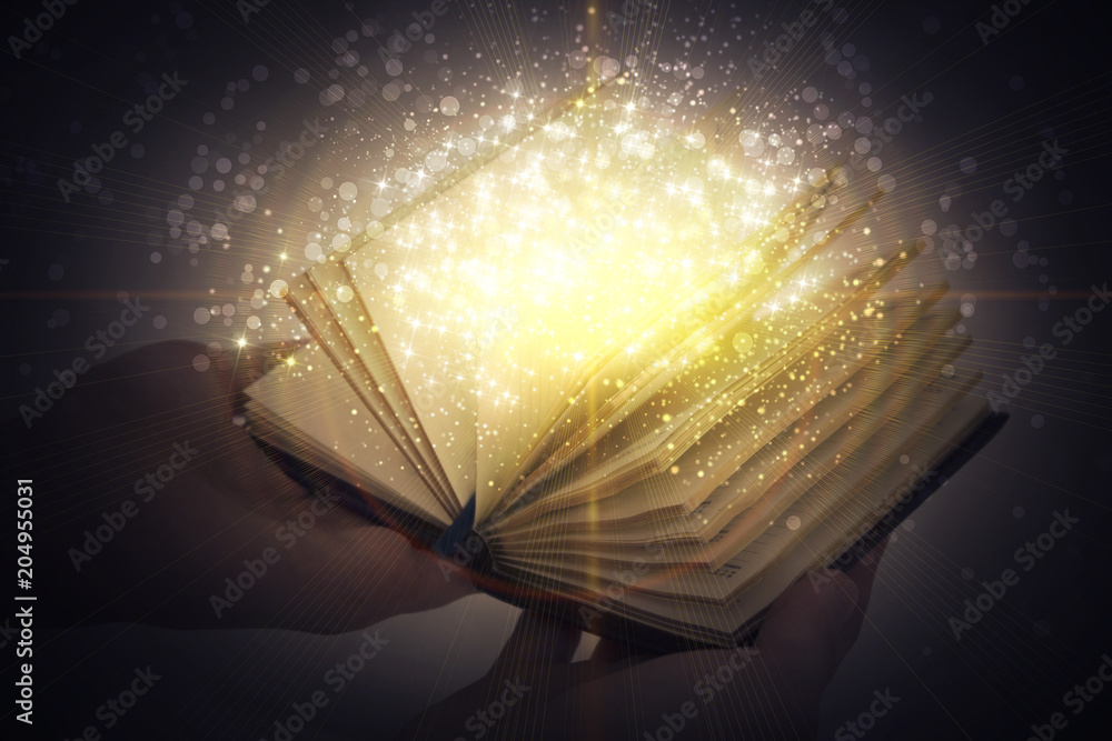 magic from the book. magic, stellar particles, magic dust Stock Photo