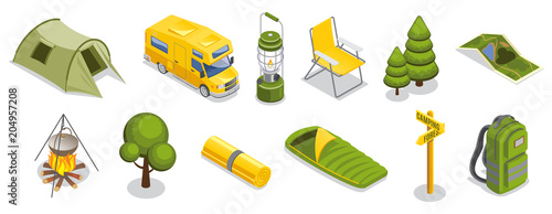 Isometric Camping Elements Set