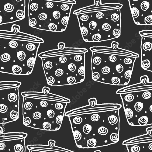 Seamless pattern with kitchen pan. For background or textile.