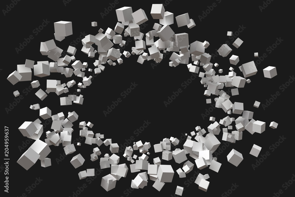 big circular frame formed by random sized cubes big circular frame formed by random sized cubes