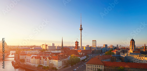 Canvas Print Skyline Of Berlin in Germany on a sunset, toned image