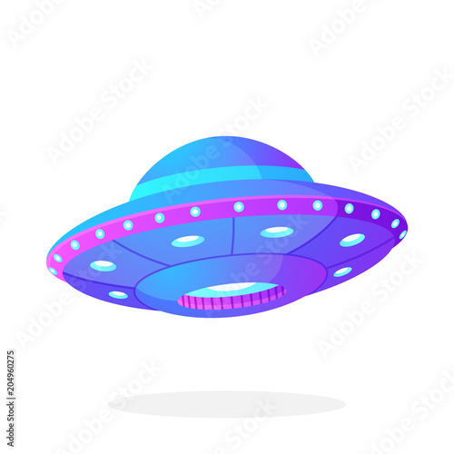 Ultra violet UFO space ship in flat style