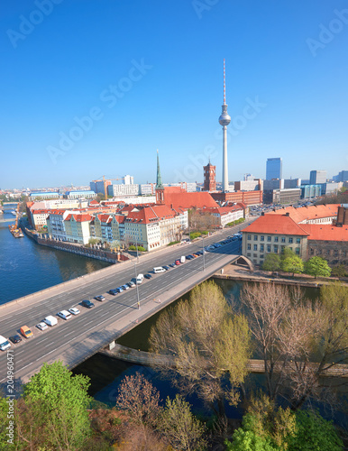 Aerial view of central Berlin on a bright day in Spring