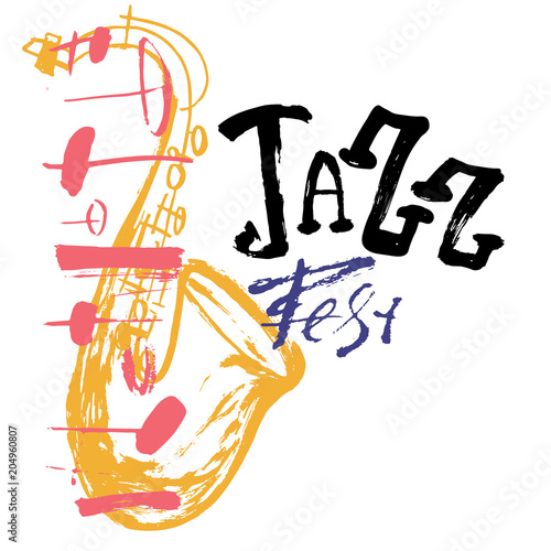 Canvas Print Grunge freehand Jazz Music poster with saxophone