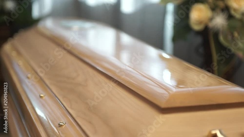 Casket in funeral home, close up