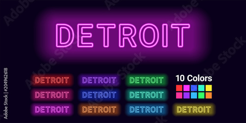 Neon name of Detroit city