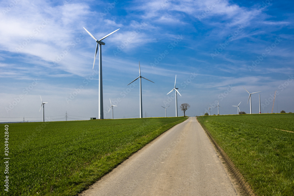 Large wind farm on agricultural area at Paderborn, North Rhine-Westphalia, Germany, Europe Large wind farm on agricultural area at Paderborn, North Rhine-Westphalia, Germany, Europe
