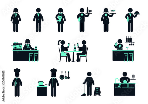 Restaurant staff icons set